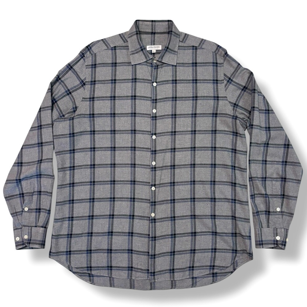PIATTELLI x BARNEYS NEW YORK Grey Blue Windowpane Plaid Button Front Shirt